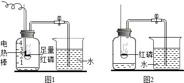 按图1组装仪器.关闭止水夹.通电使红磷燃烧.请回答下列问题 1 燃烧的现象是 , 2 红磷燃烧一段时间后.自动熄灭了.你认为原因是 , 3 冷却后.松开止水夹.你观察到的现象为